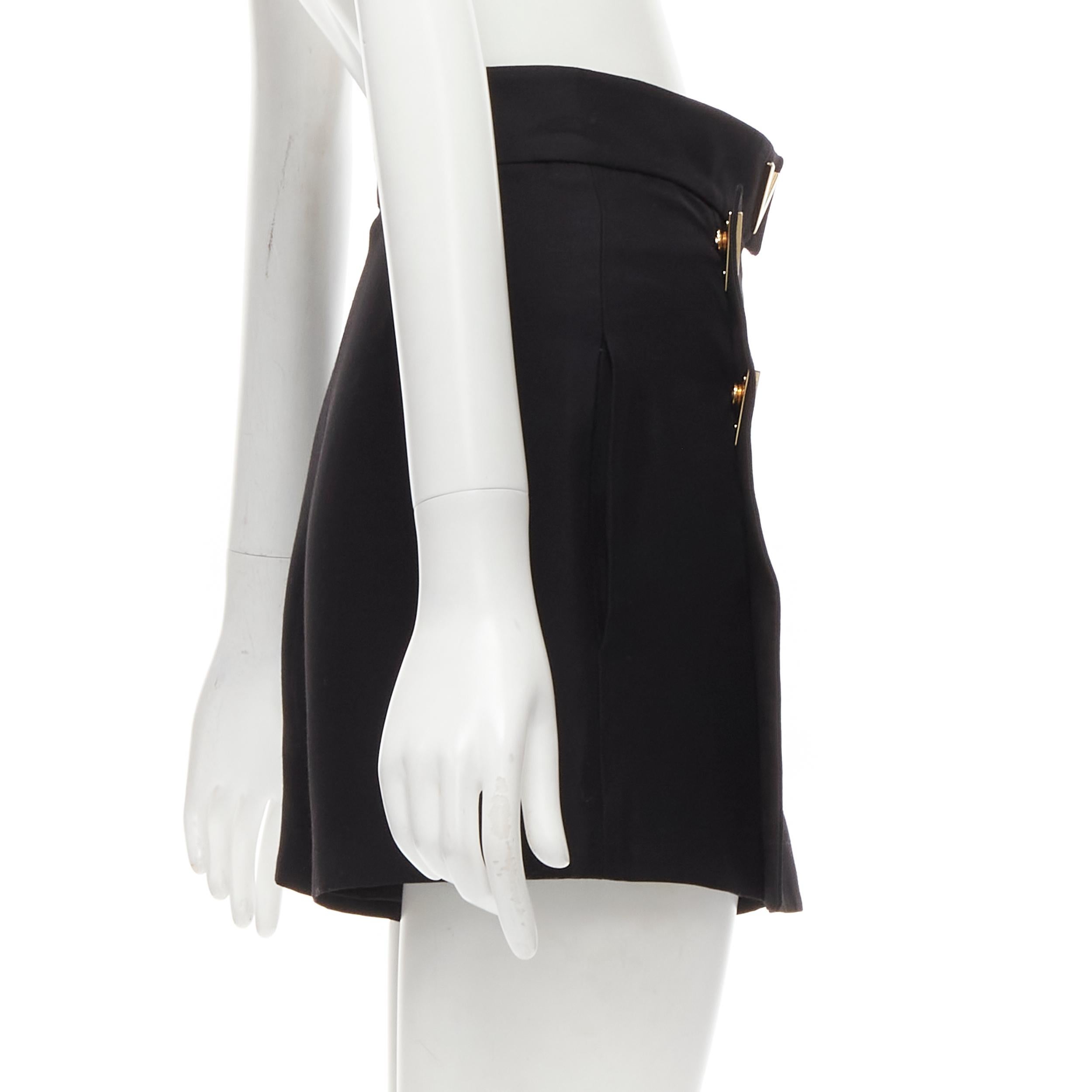 VALENTINO VLOGO Gold-Metall-Knopf schwarz Wolle Seide 60's Mini-Rock Skorts IT38 XS Damen