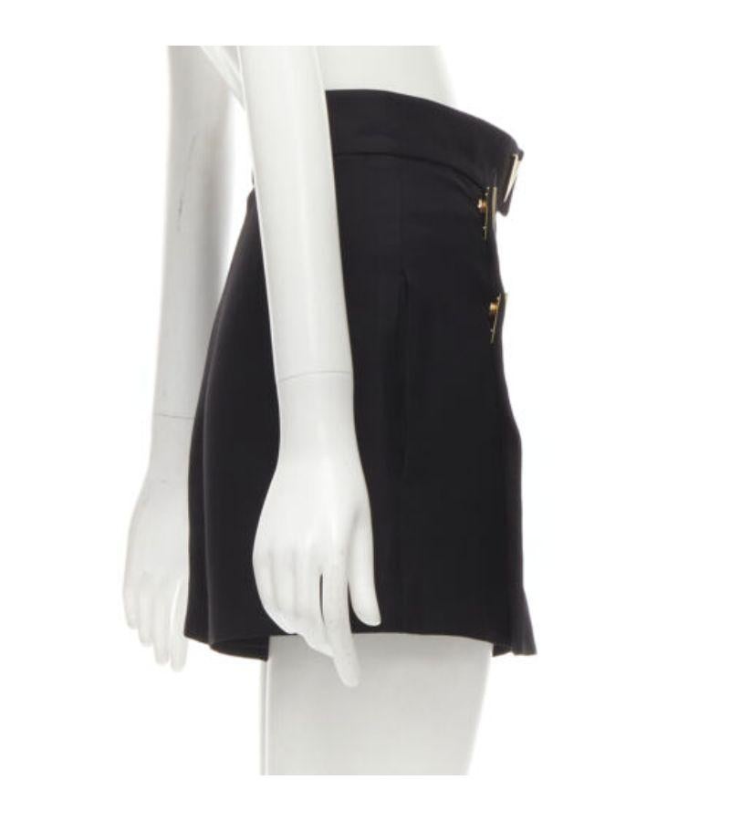 Women's VALENTINO VLOGO gold metal button black wool silk 60's mini skirt skorts IT38 XS For Sale
