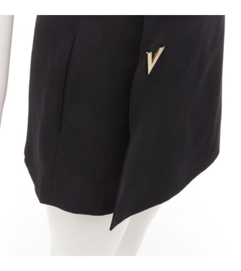 VALENTINO VLOGO gold metal button black wool silk 60's mini skirt skorts IT38 XS For Sale 3