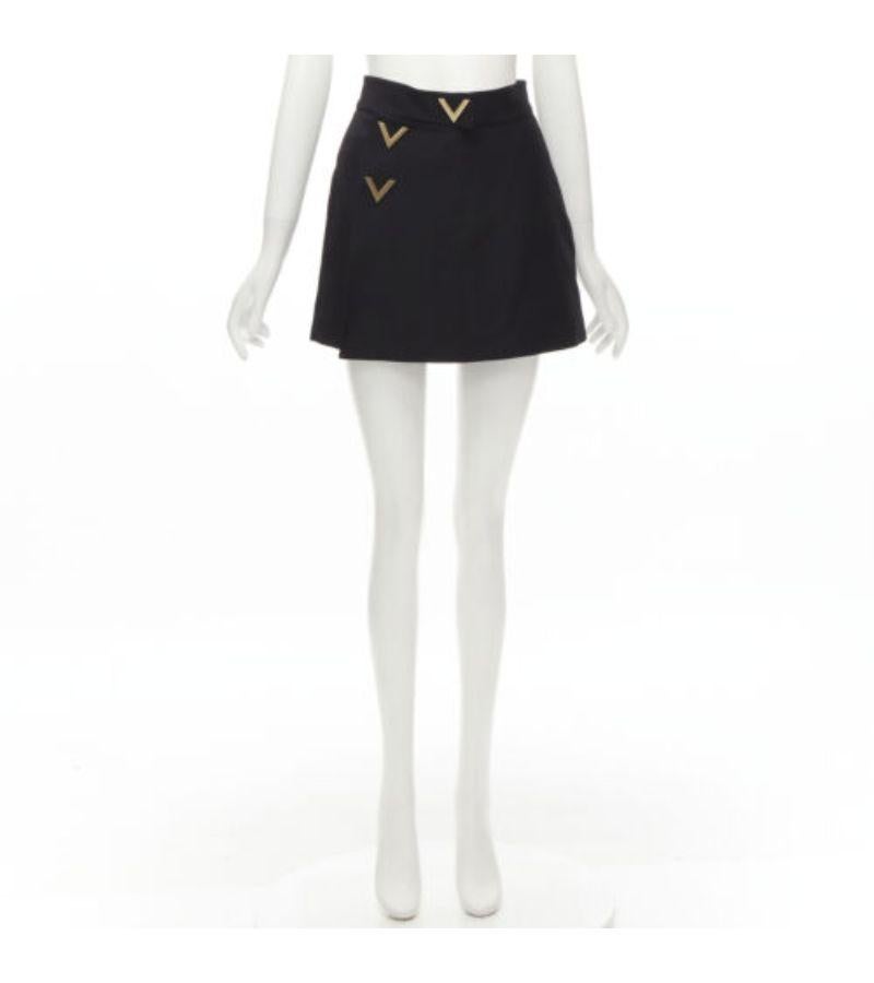 VALENTINO VLOGO gold metal button black wool silk 60's mini skirt skorts IT38 XS For Sale 5