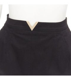 VALENTINO VLOGO gold tone metal hardware black 60's mini skirt skorts IT38 XS