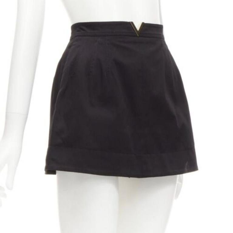 Black VALENTINO VLOGO gold tone metal hardware black 60's mini skirt skorts IT38 XS