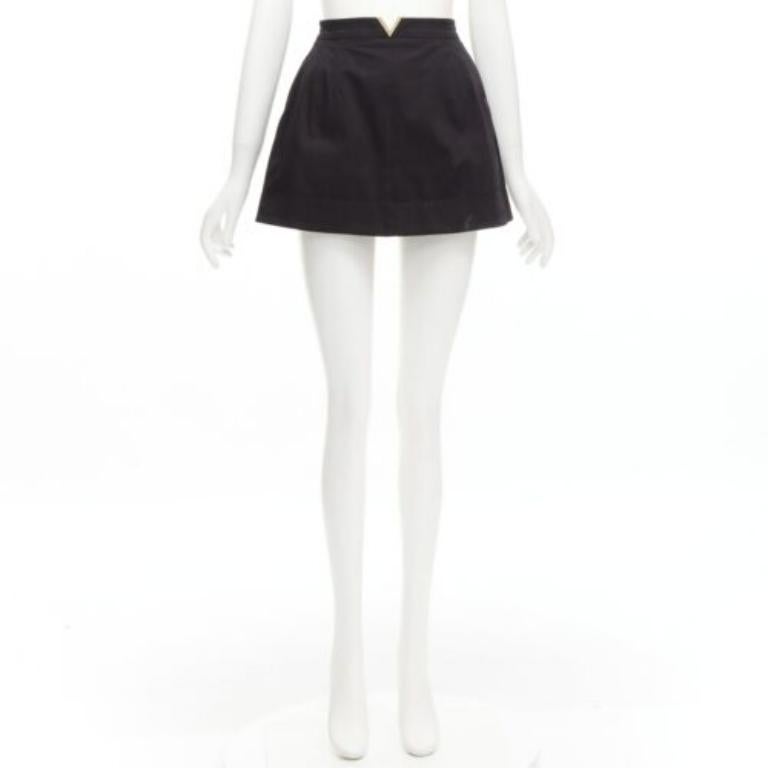 VALENTINO VLOGO gold tone metal hardware black 60's mini skirt skorts IT38 XS 5
