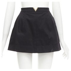 VALENTINO VLOGO gold tone metal hardware black 60's mini skirt skorts IT38 XS