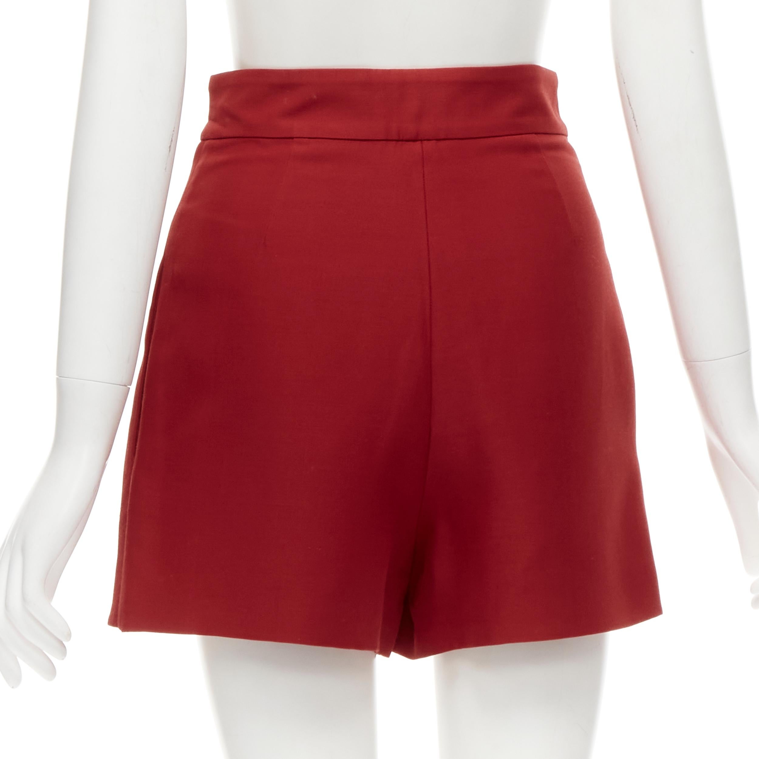 VALENTINO VLOGO gold tone V button red wool silk 60's mini skirt skorts IT38 XS 1