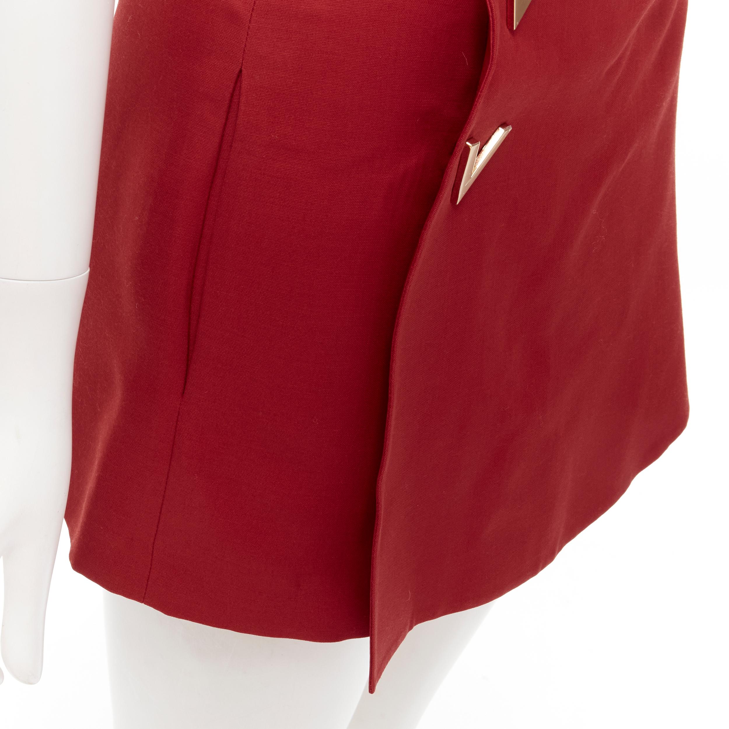 VALENTINO VLOGO gold tone V button red wool silk 60's mini skirt skorts IT38 XS 3