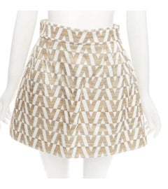 VALENTINO VLOGO gold white monogram jacquard A-line mini skirt skorts IT38 XS
