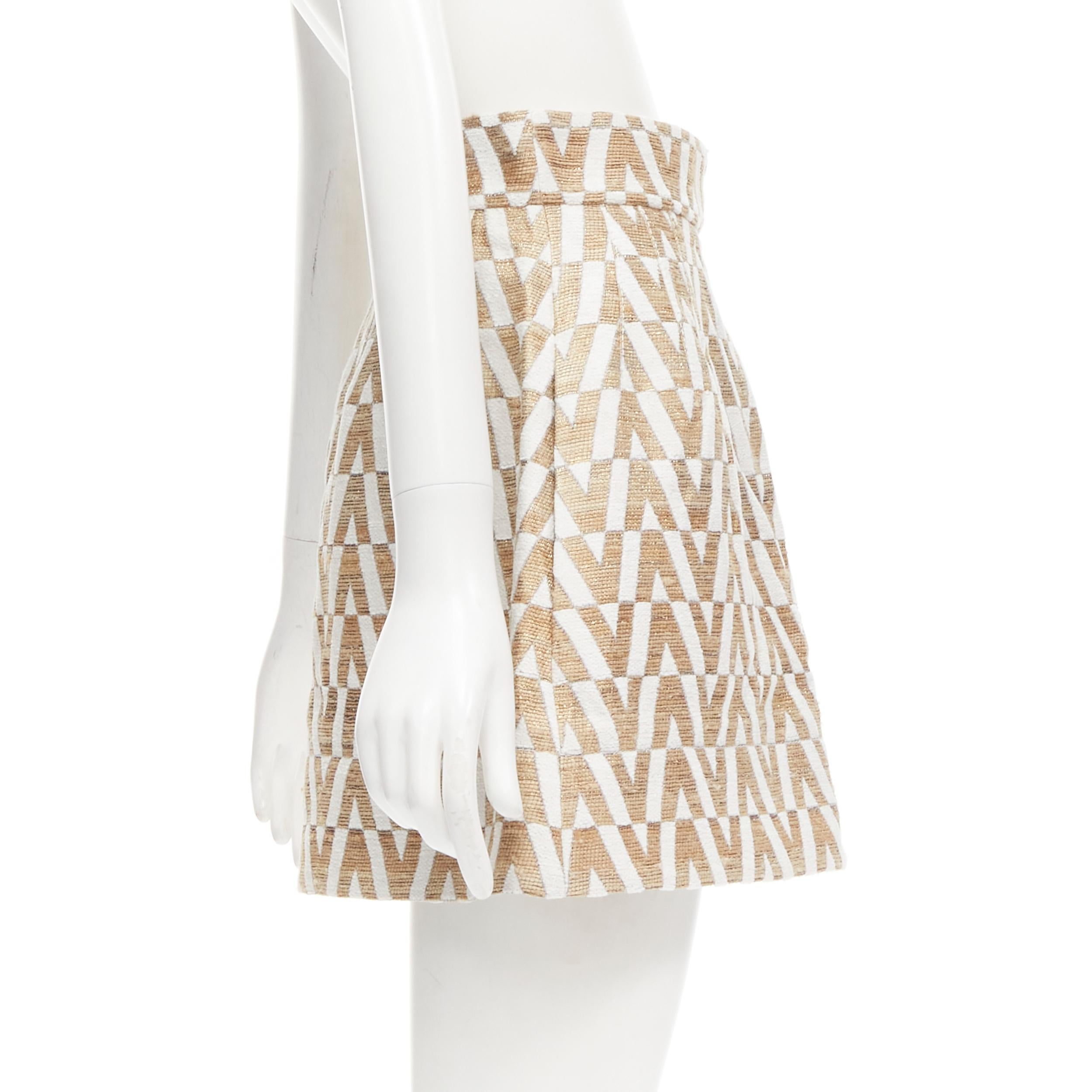 Women's VALENTINO VLOGO gold white monogram jacquard A-line mini skirt skorts IT38 XS
