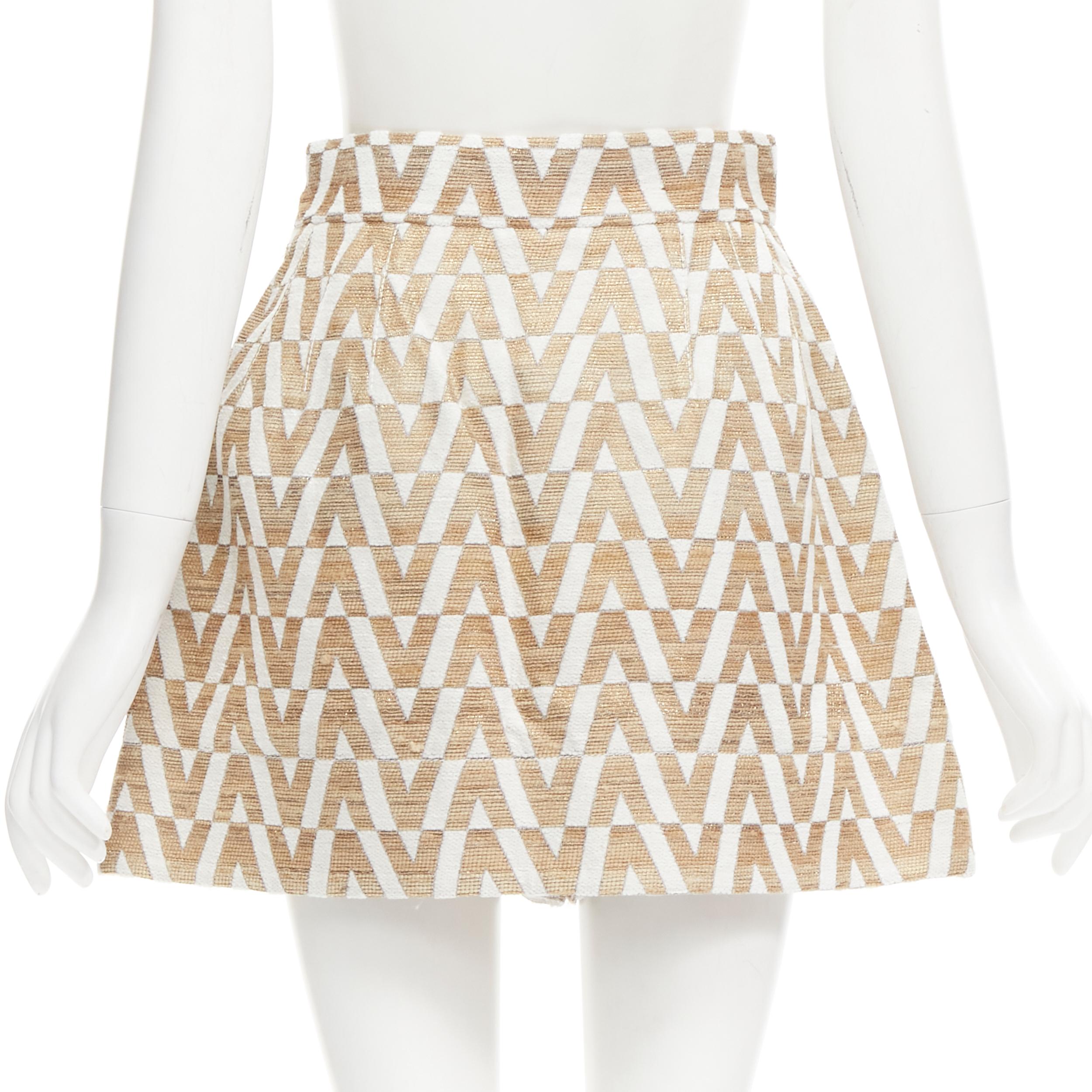 VALENTINO VLOGO gold white monogram jacquard A-line mini skirt skorts IT38 XS 1