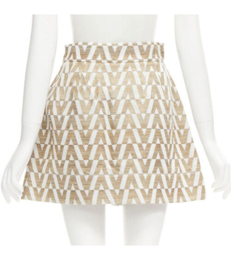VALENTINO VLOGO gold white monogram jacquard A-line mini skirt skorts IT38 XS For Sale 1