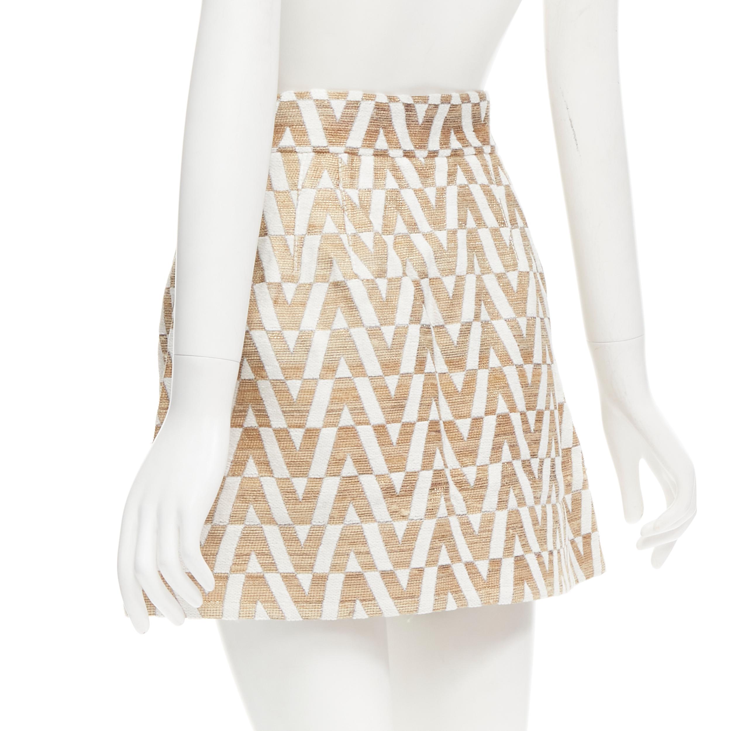 VALENTINO VLOGO gold white monogram jacquard A-line mini skirt skorts IT38 XS 2