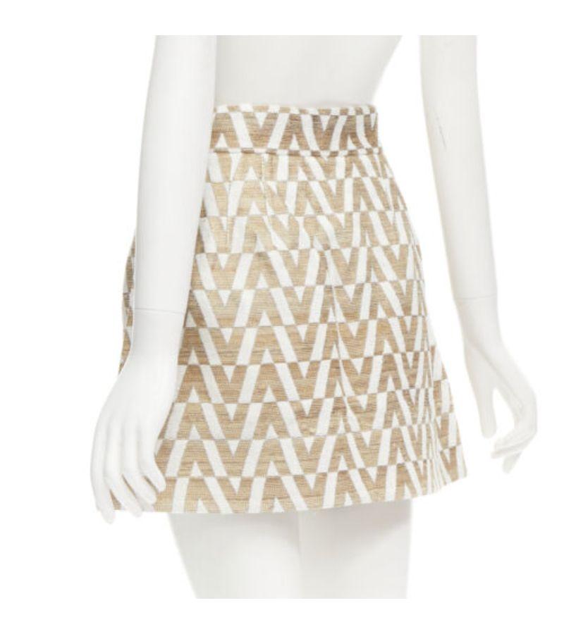 VALENTINO VLOGO gold white monogram jacquard A-line mini skirt skorts IT38 XS For Sale 2
