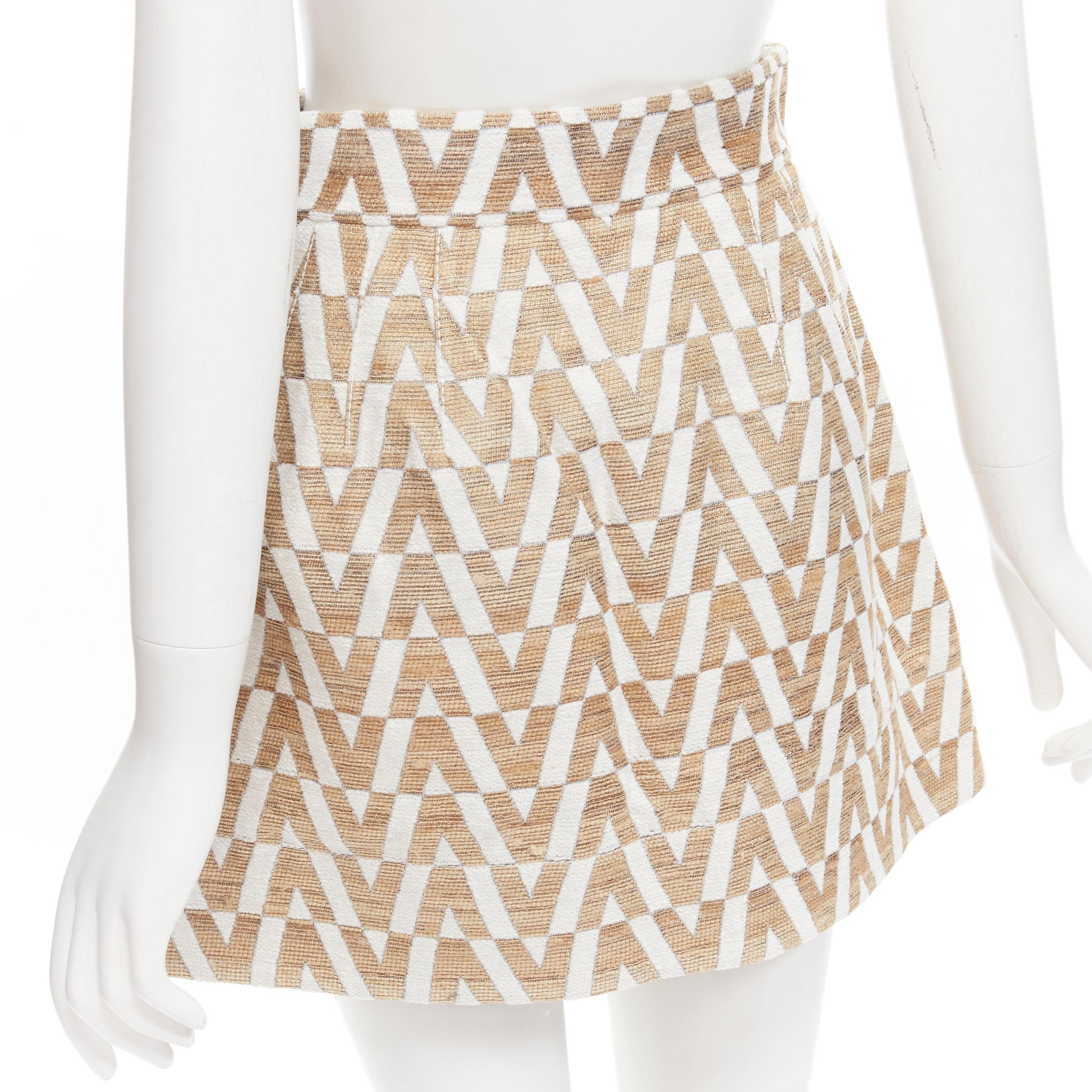 VALENTINO VLOGO gold white monogram jacquard A-line mini skirt skorts IT38 XS 3