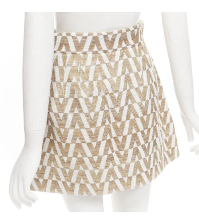 VALENTINO VLOGO gold white monogram jacquard A-line mini skirt skorts IT38 XS For Sale 3
