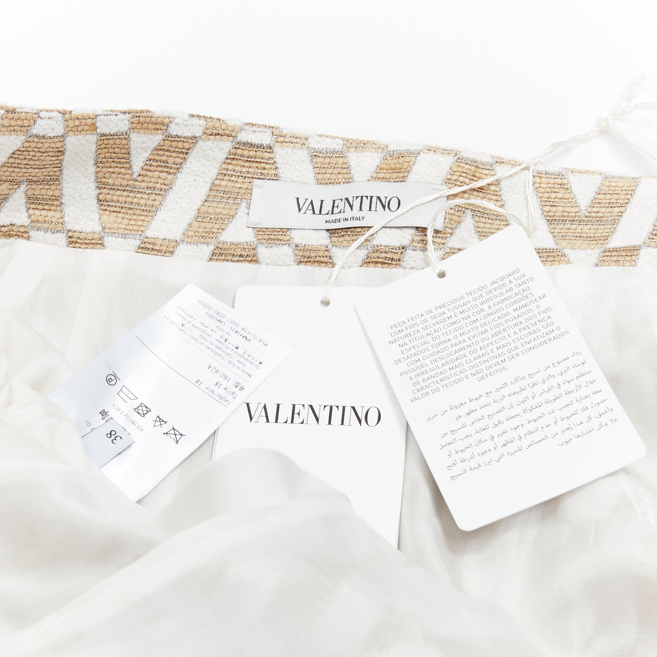 VALENTINO VLOGO gold white monogram jacquard A-line mini skirt skorts IT38 XS 4