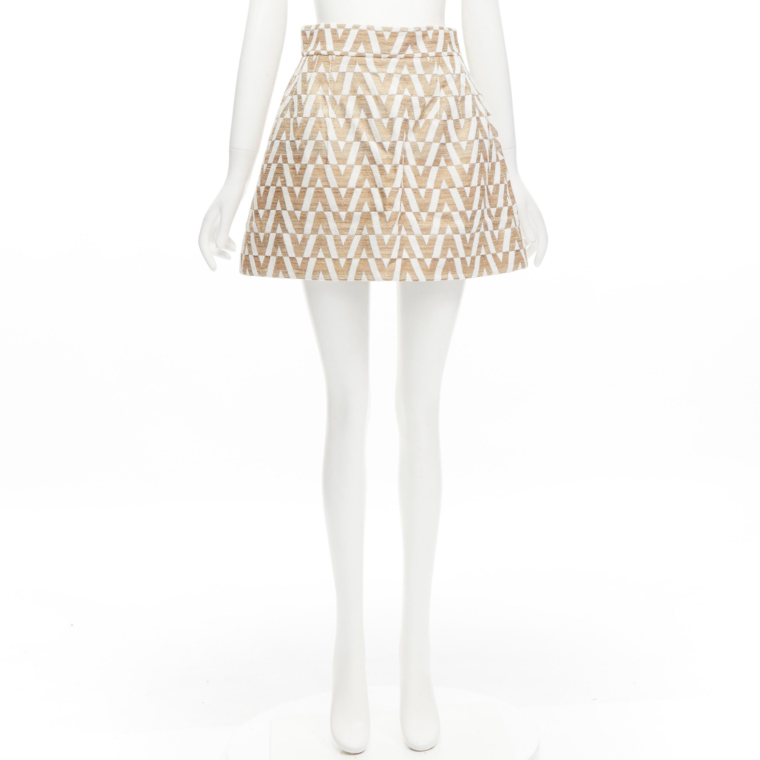 VALENTINO VLOGO gold white monogram jacquard A-line mini skirt skorts IT38 XS 5