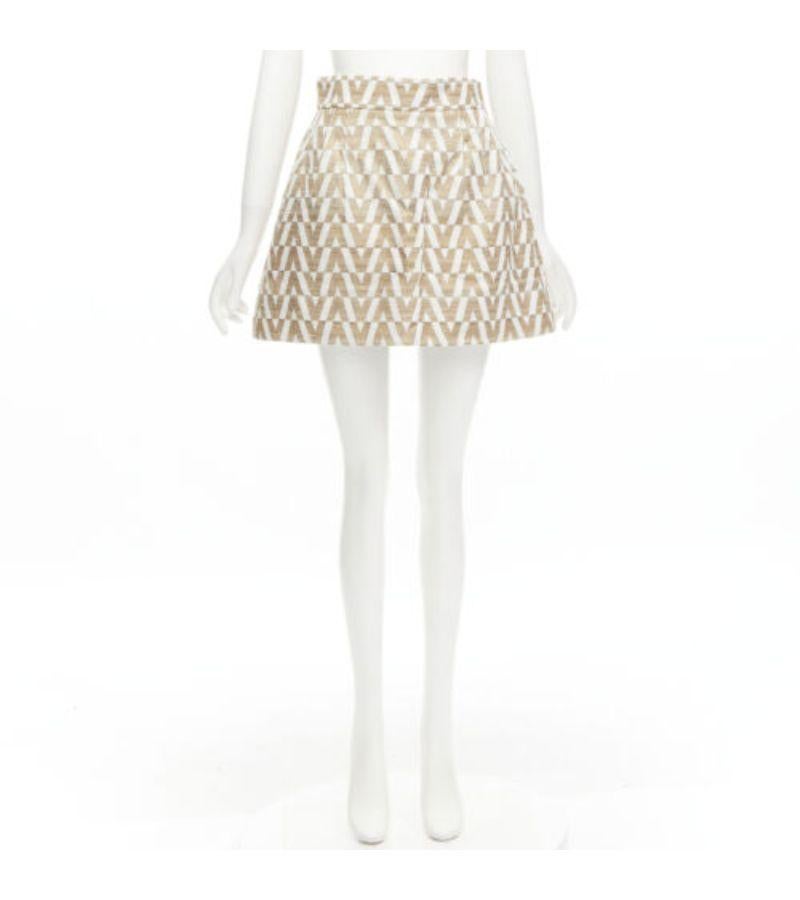VALENTINO VLOGO gold white monogram jacquard A-line mini skirt skorts IT38 XS For Sale 5