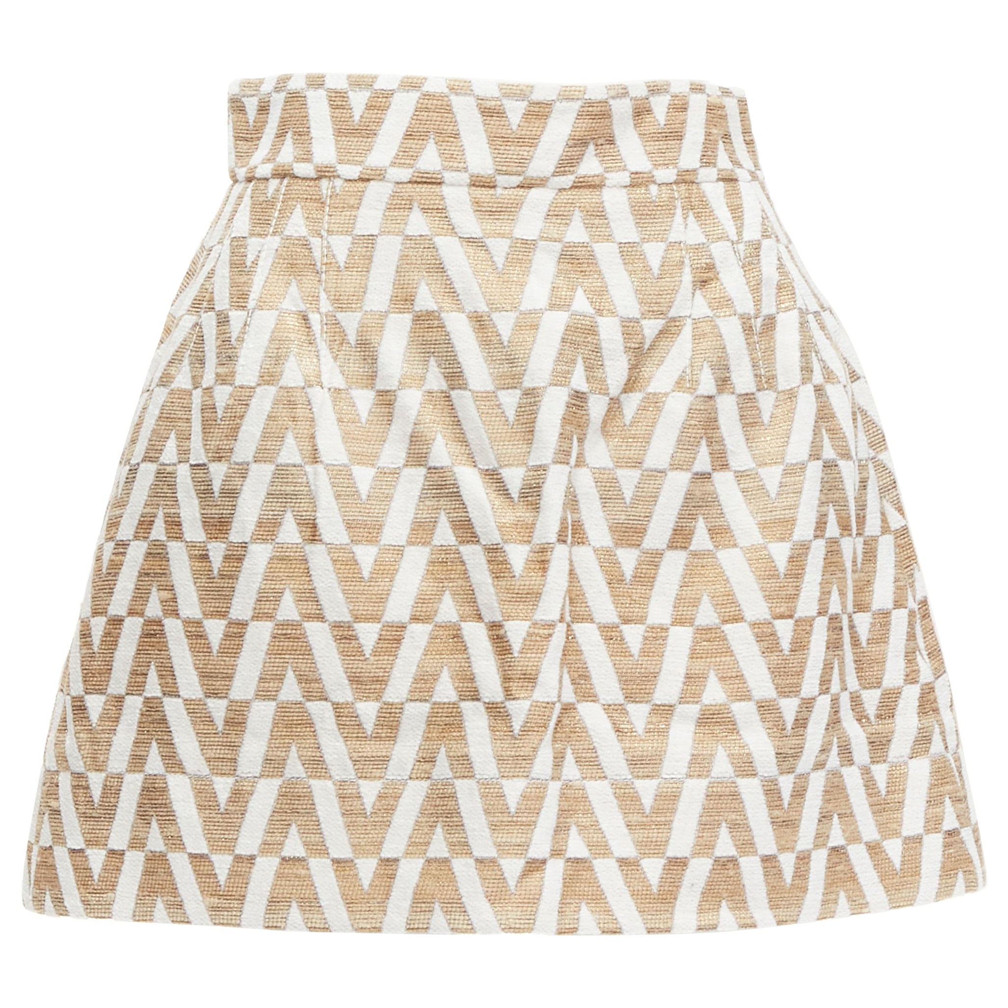 VALENTINO VLOGO gold white monogram jacquard A-line mini skirt skorts IT38 XS