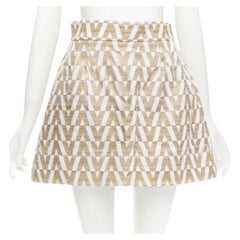 VALENTINO VLOGO gold white monogram jacquard A-line mini skirt skorts IT38 XS