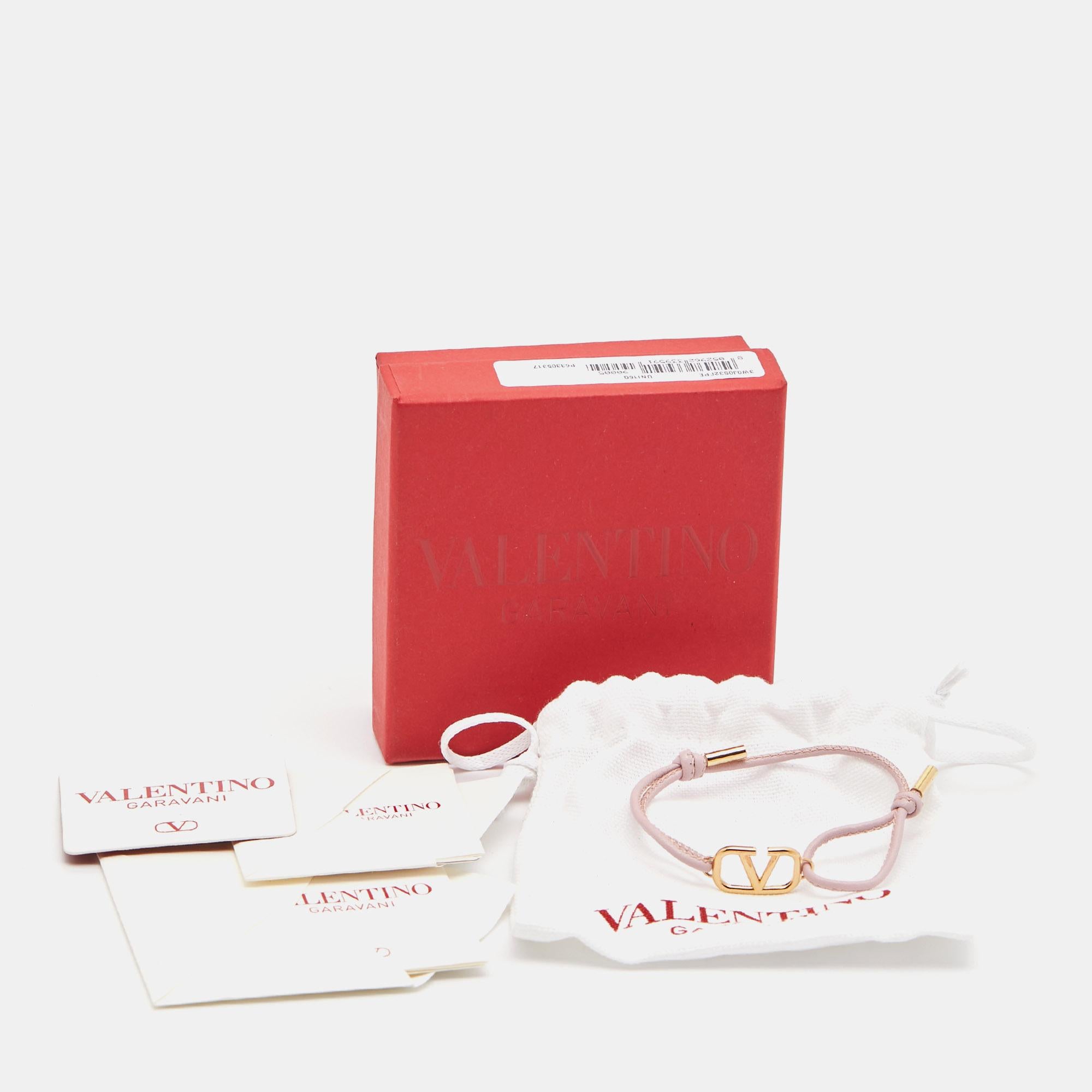 Valentino - Bracelet VLogo en cuir doré Pour femmes en vente