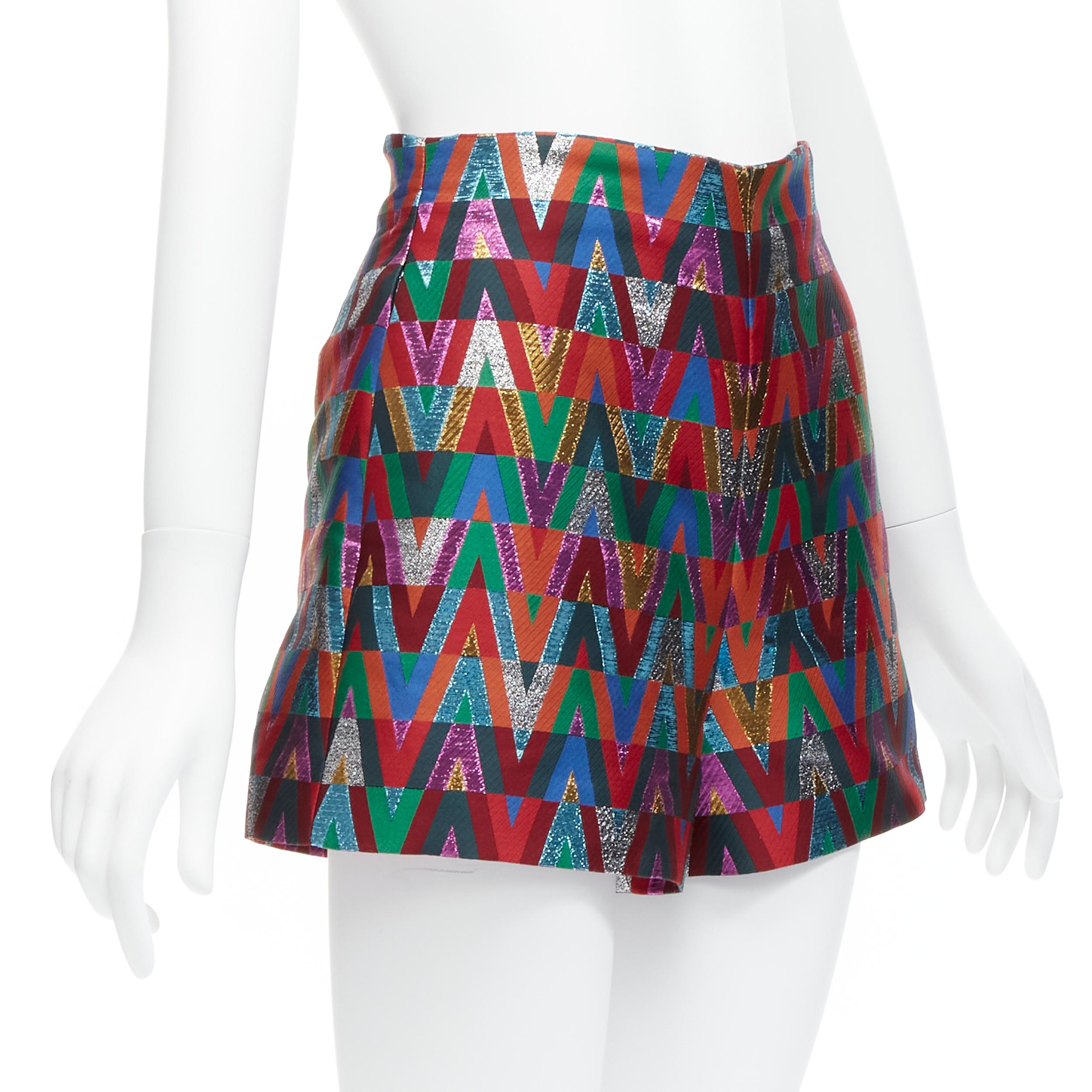 Gray VALENTINO VLOGO Optical colorful graphic lurex high waist A-line shorts IT38  For Sale