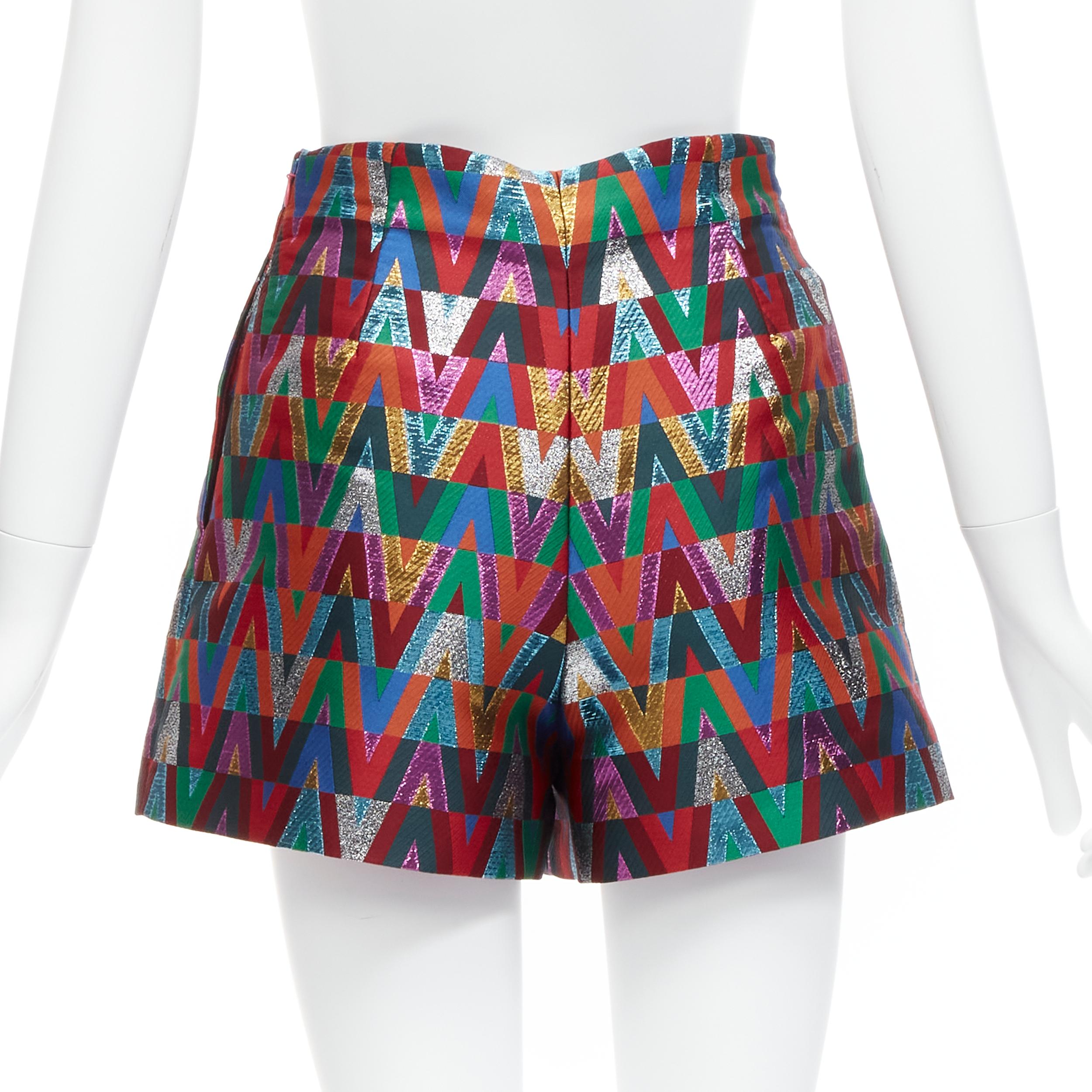 VALENTINO VLOGO Optical colorful graphic lurex high waist A-line shorts IT38  For Sale 1
