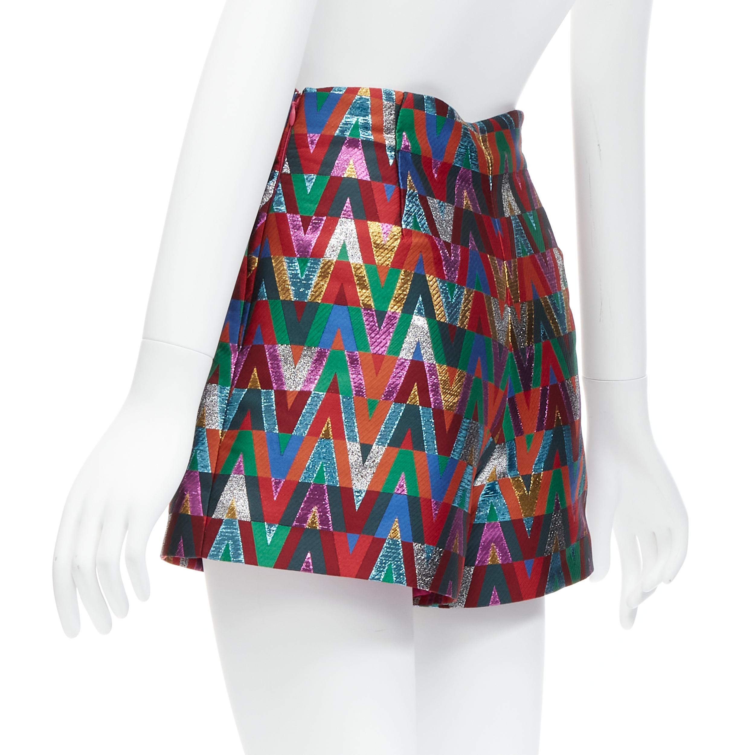 VALENTINO VLOGO Optical colorful graphic lurex high waist A-line shorts IT38  For Sale 2