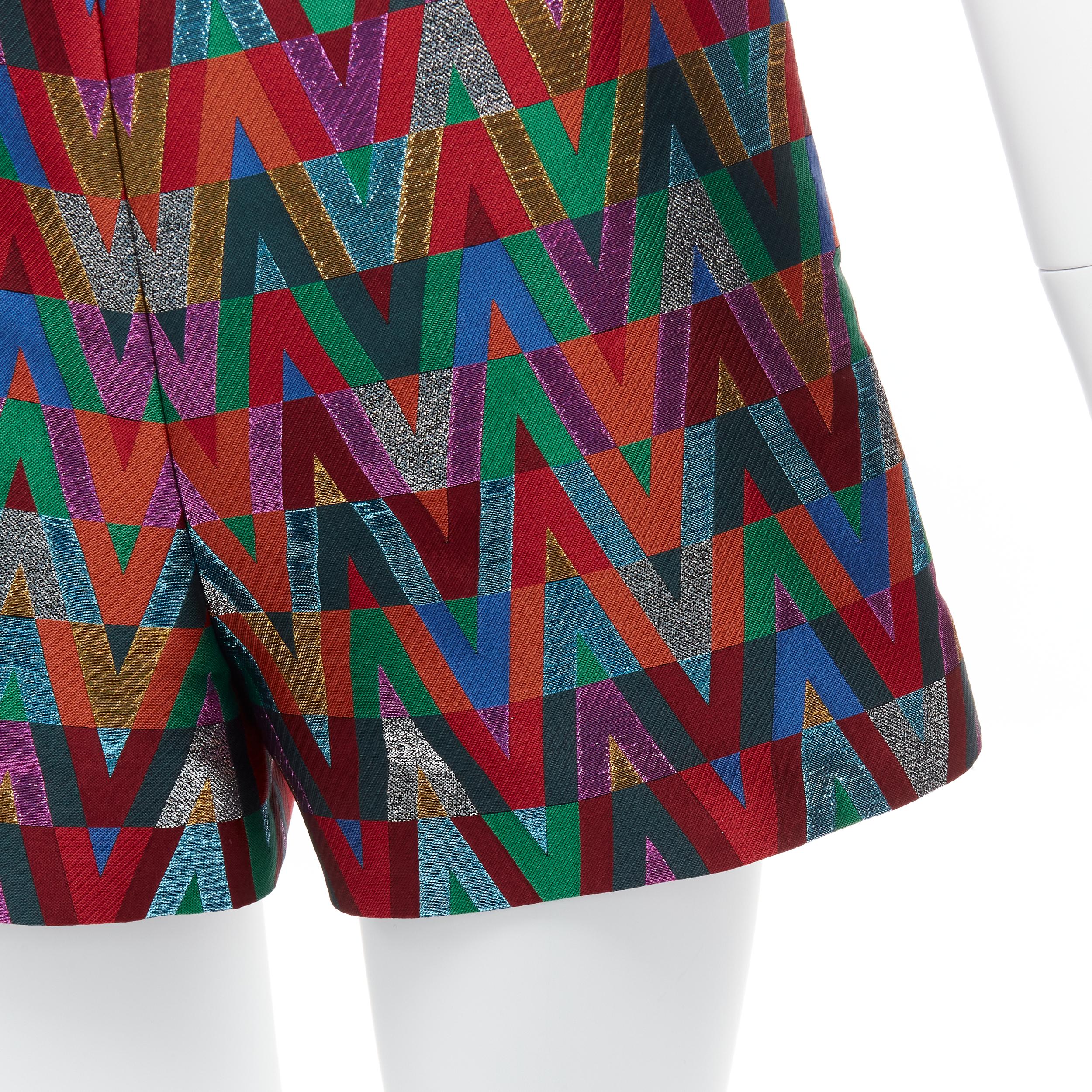 VALENTINO VLOGO Optical colorful graphic lurex high waist A-line shorts IT38  For Sale 3