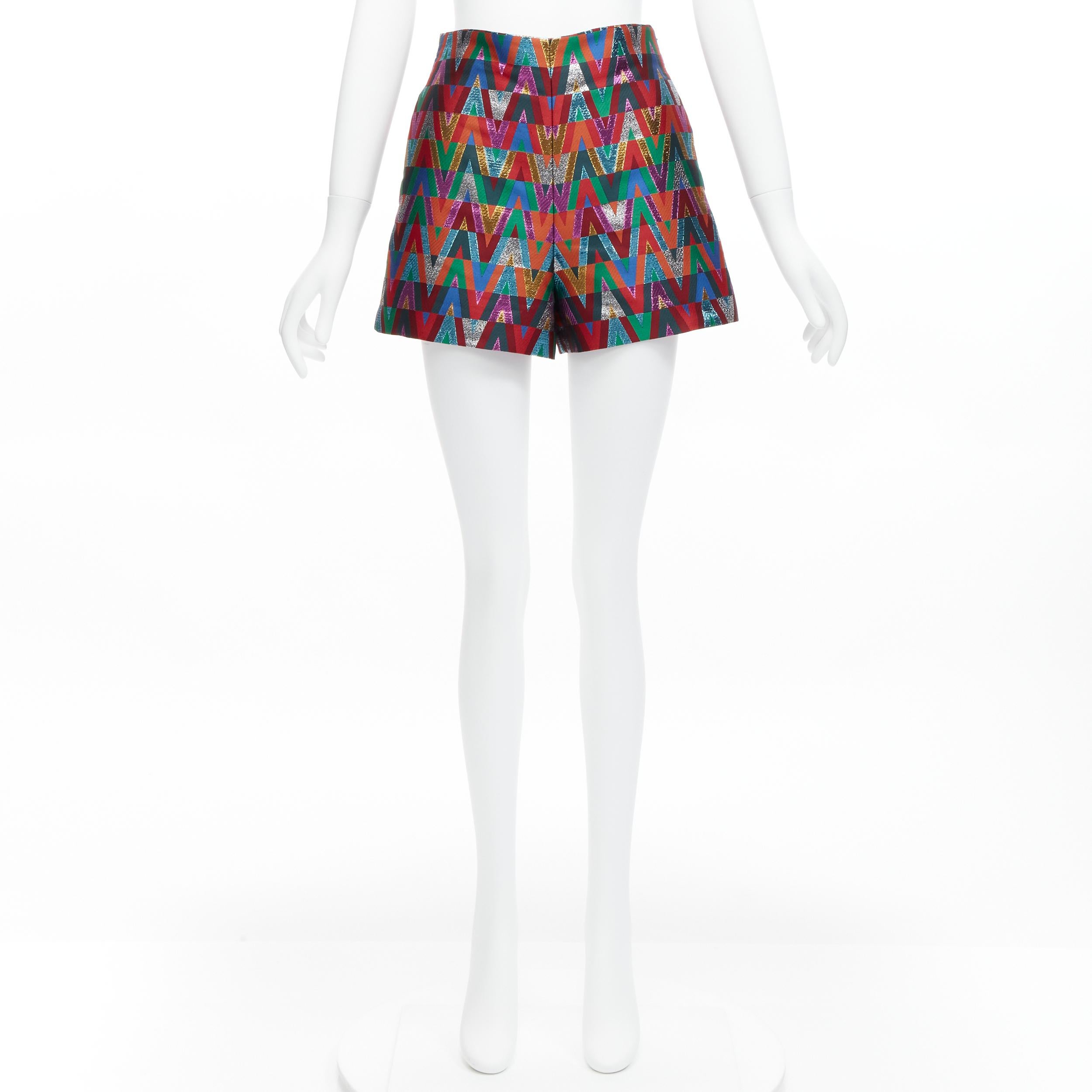 VALENTINO VLOGO Optical colorful graphic lurex high waist A-line shorts IT38  For Sale 5