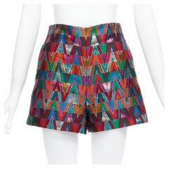 VALENTINO VLOGO Optical colorful graphic lurex high waist A-line shorts IT38 