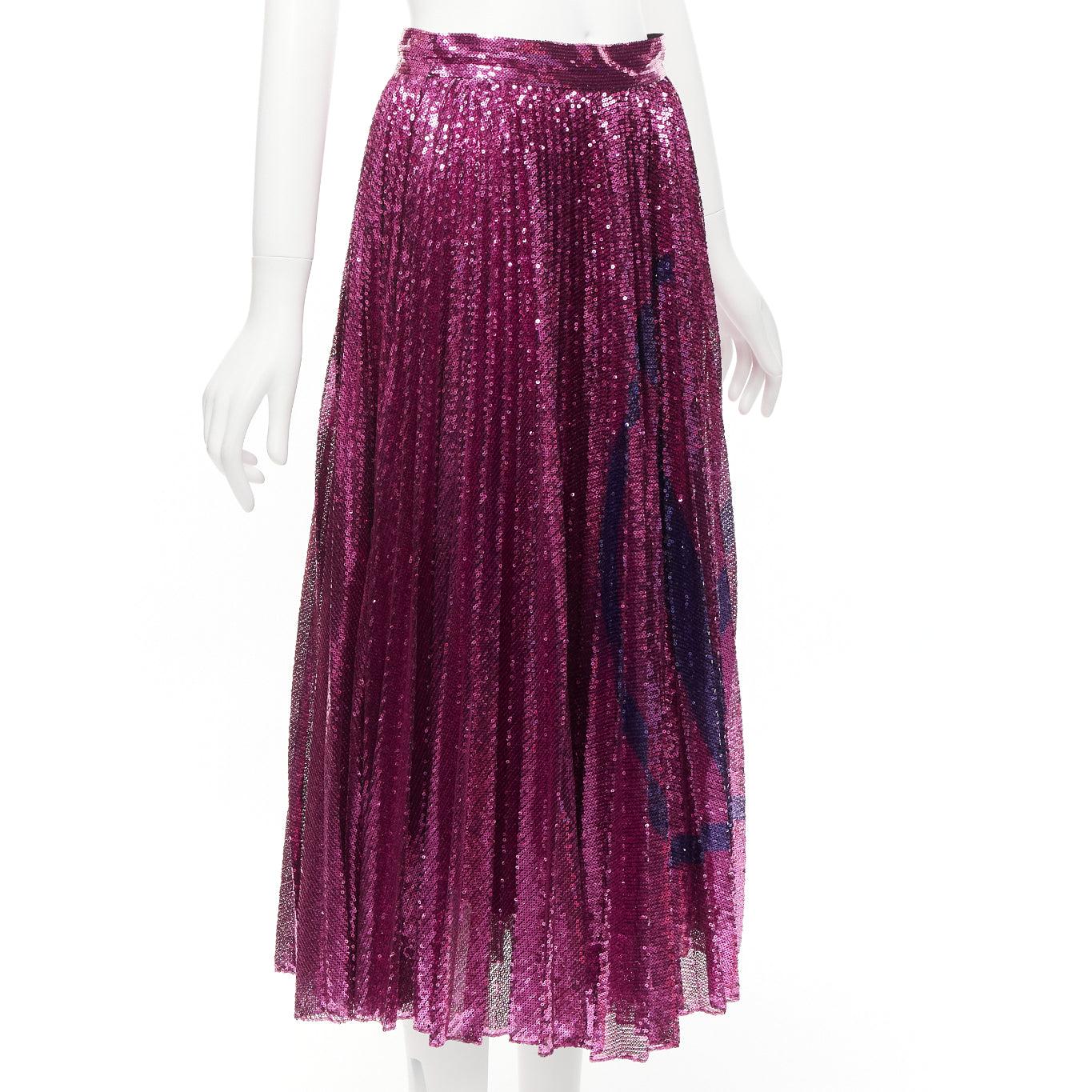 Women's VALENTINO VLOGO pink purple full sequin embellished pleated plisse midi skirt S