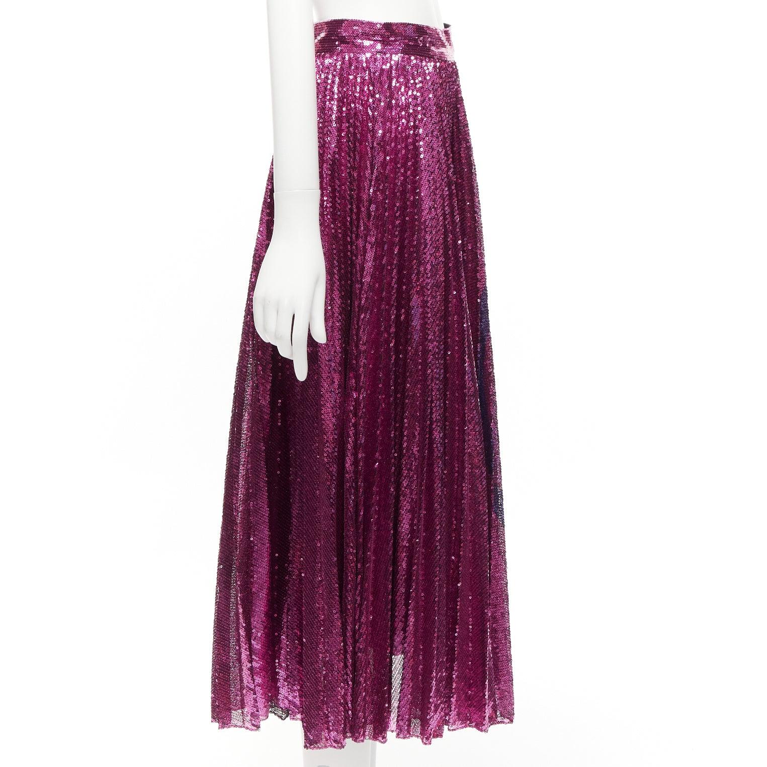 VALENTINO VLOGO pink purple full sequin embellished pleated plisse midi skirt S 1