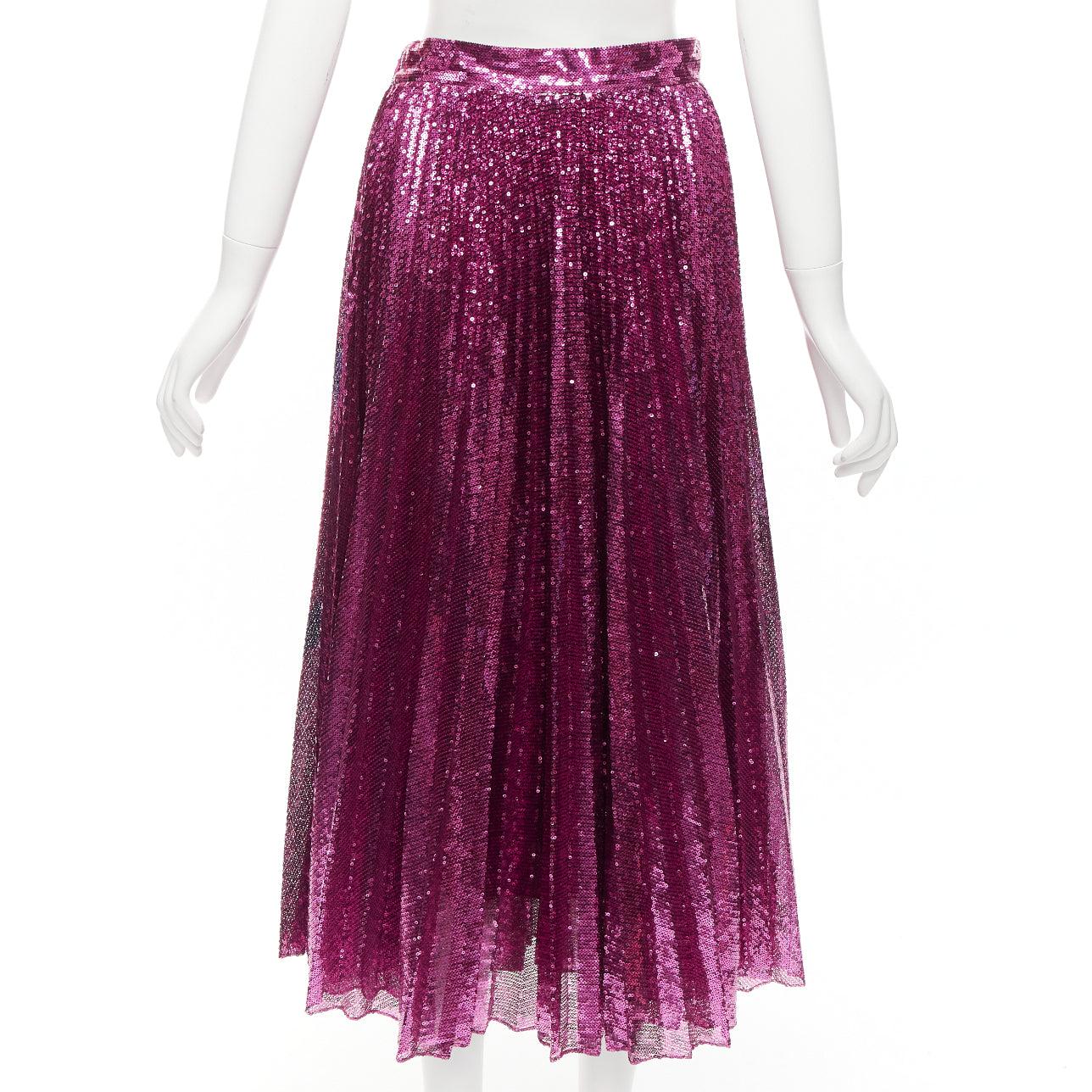 VALENTINO VLOGO pink purple full sequin embellished pleated plisse midi skirt S 2