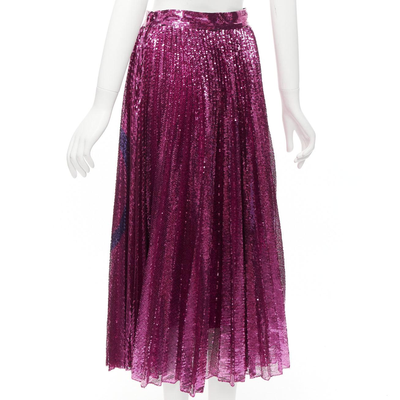 VALENTINO VLOGO pink purple full sequin embellished pleated plisse midi skirt S 3