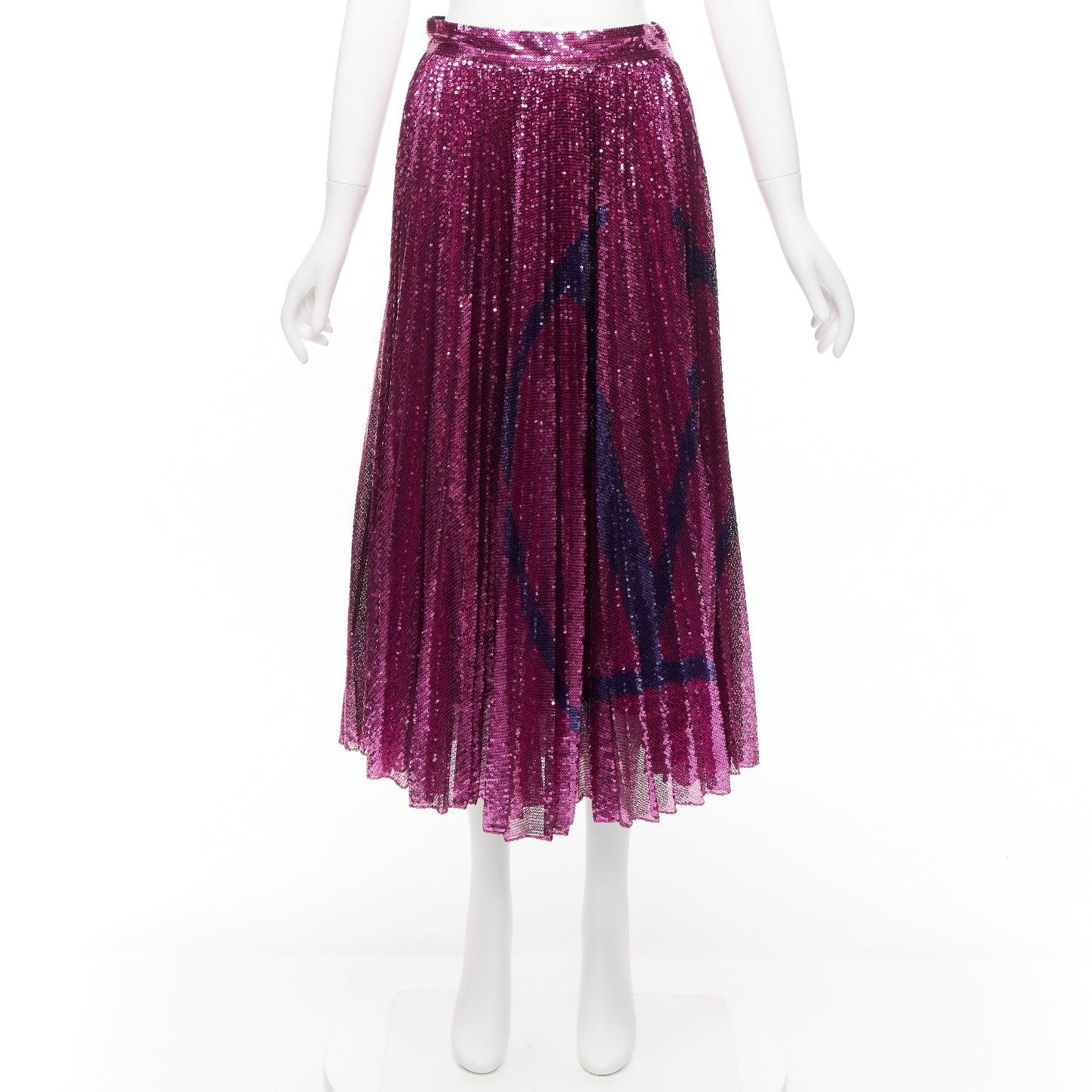 VALENTINO VLOGO pink purple full sequin embellished pleated plisse midi skirt S 6
