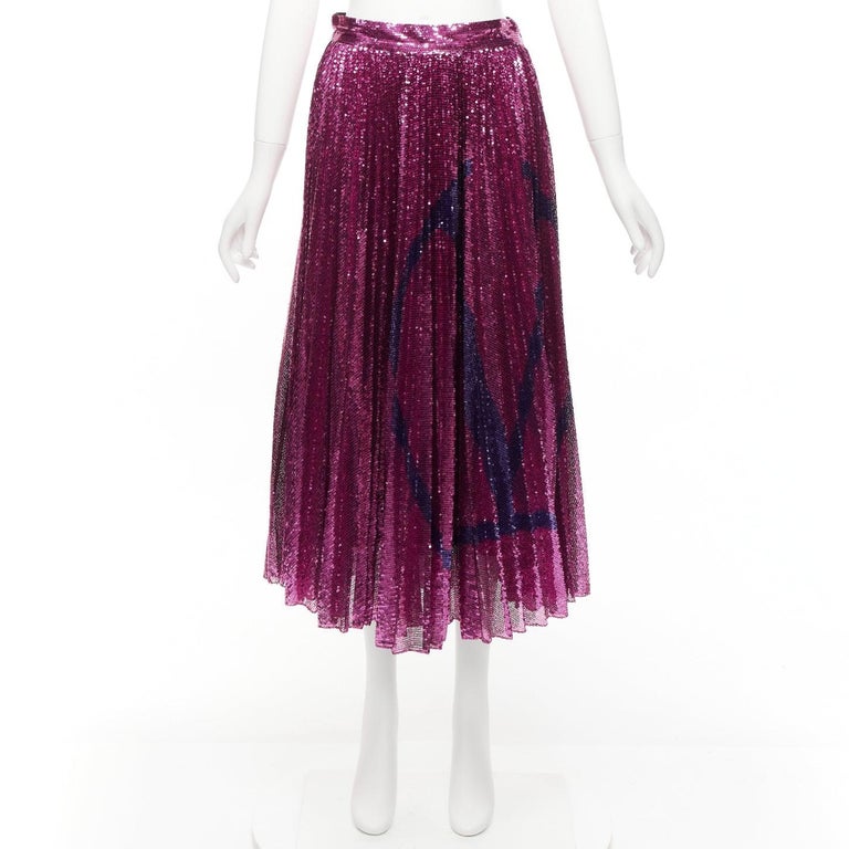 VALENTINO VLOGO pink purple full sequin embellished pleated plisse