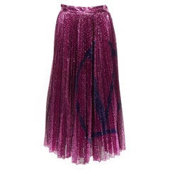 VALENTINO VLOGO pink purple full sequin embellished pleated plisse midi skirt S
