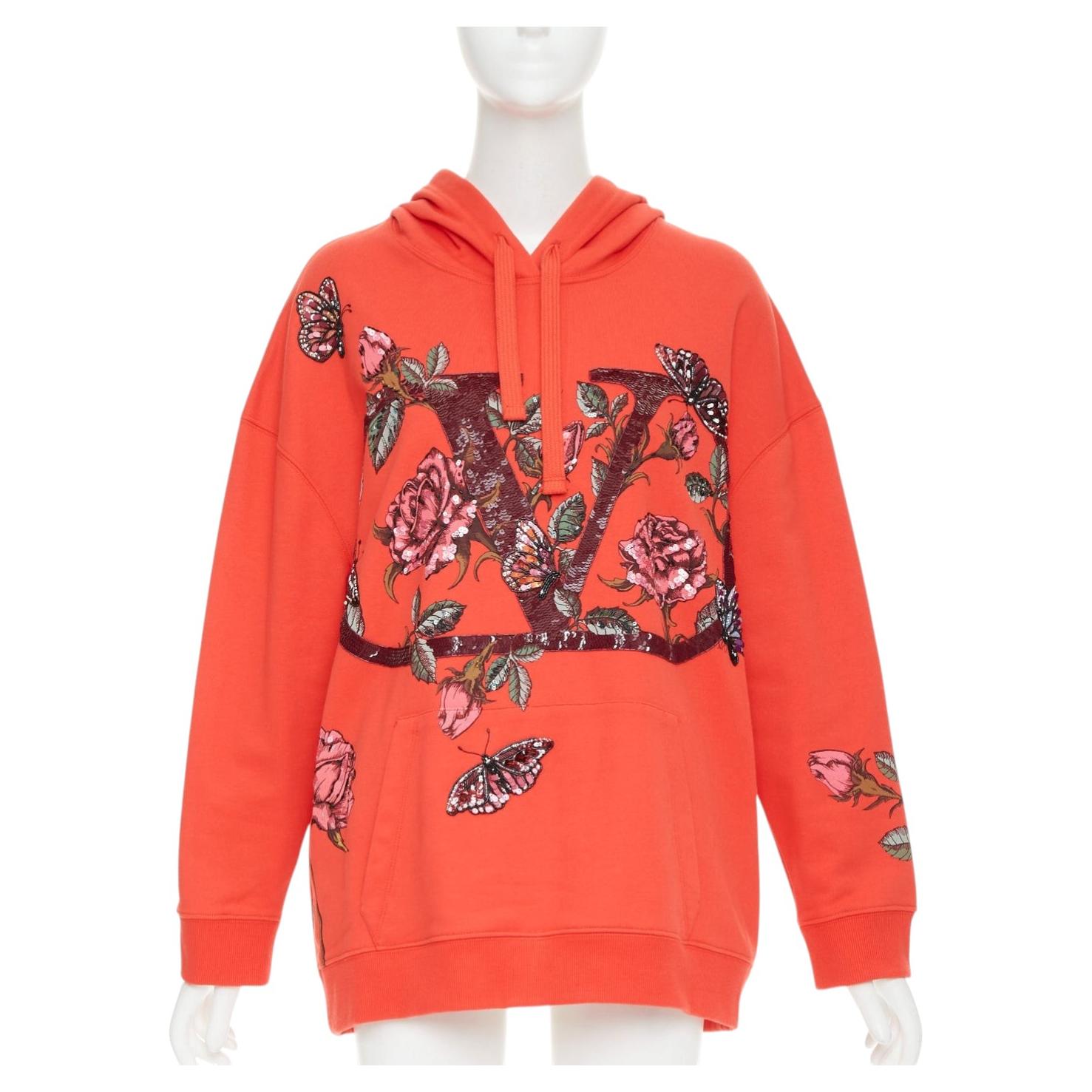 VALENTINO VLogo sequin butterfly rose embroidery oversized hoodie M
