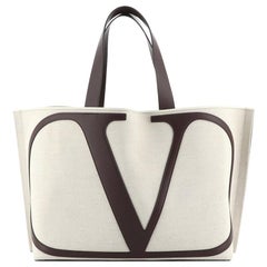 Valentino VLogo Tote Canvas with Leather Large