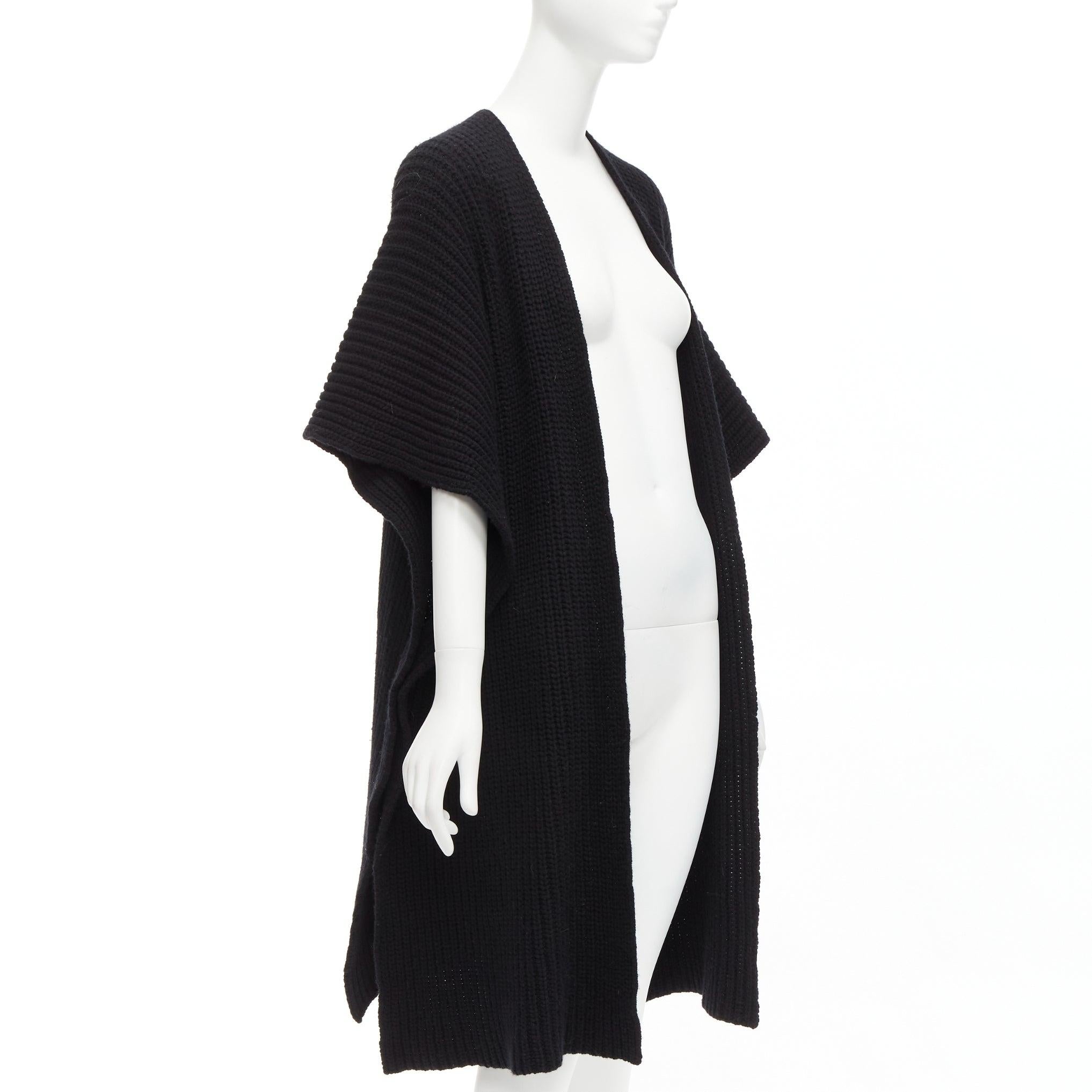 Women's VALENTINO VLTN black 100% virgin wool logo back poncho cardigan M For Sale