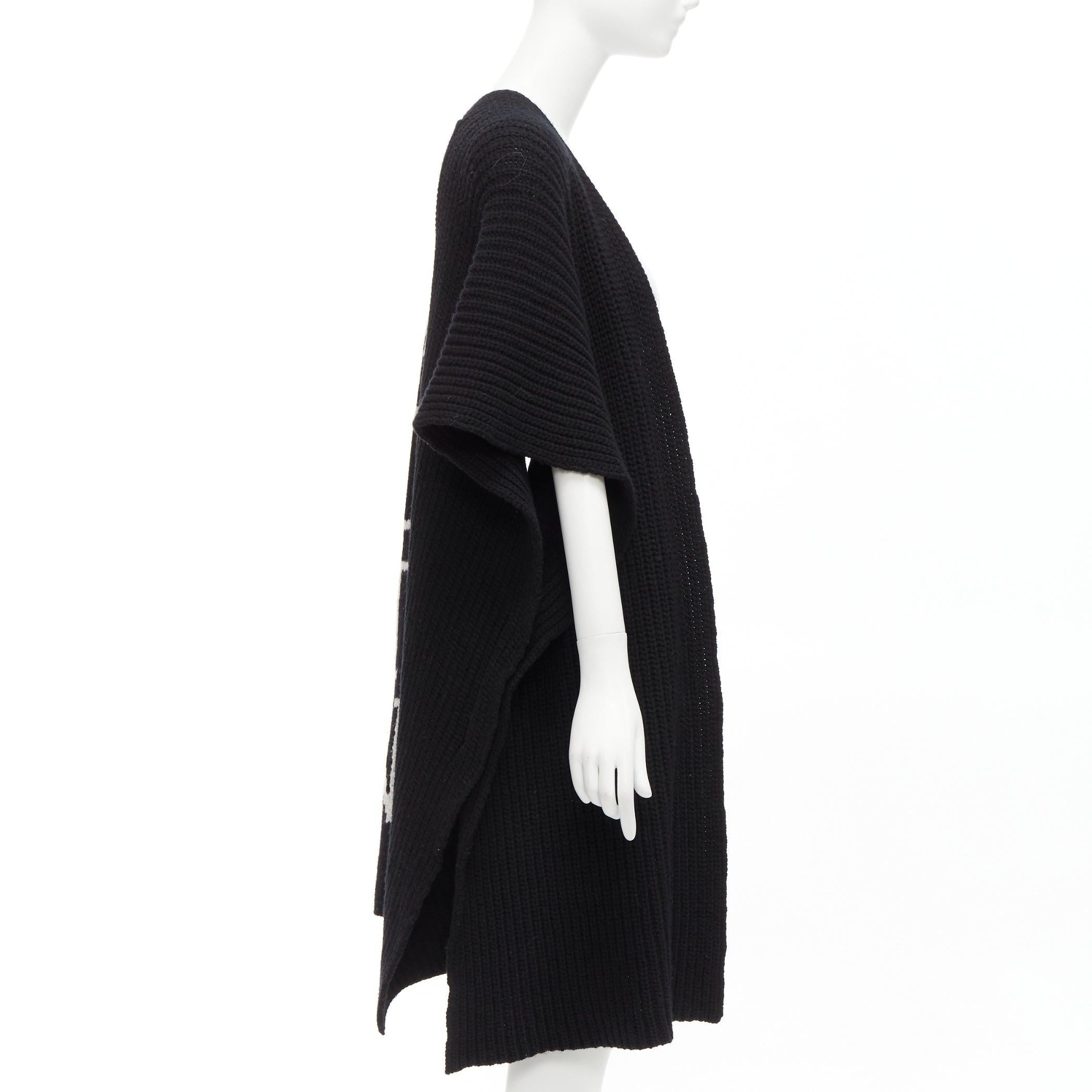 Women's VALENTINO VLTN black 100% virgin wool logo back poncho cardigan M For Sale