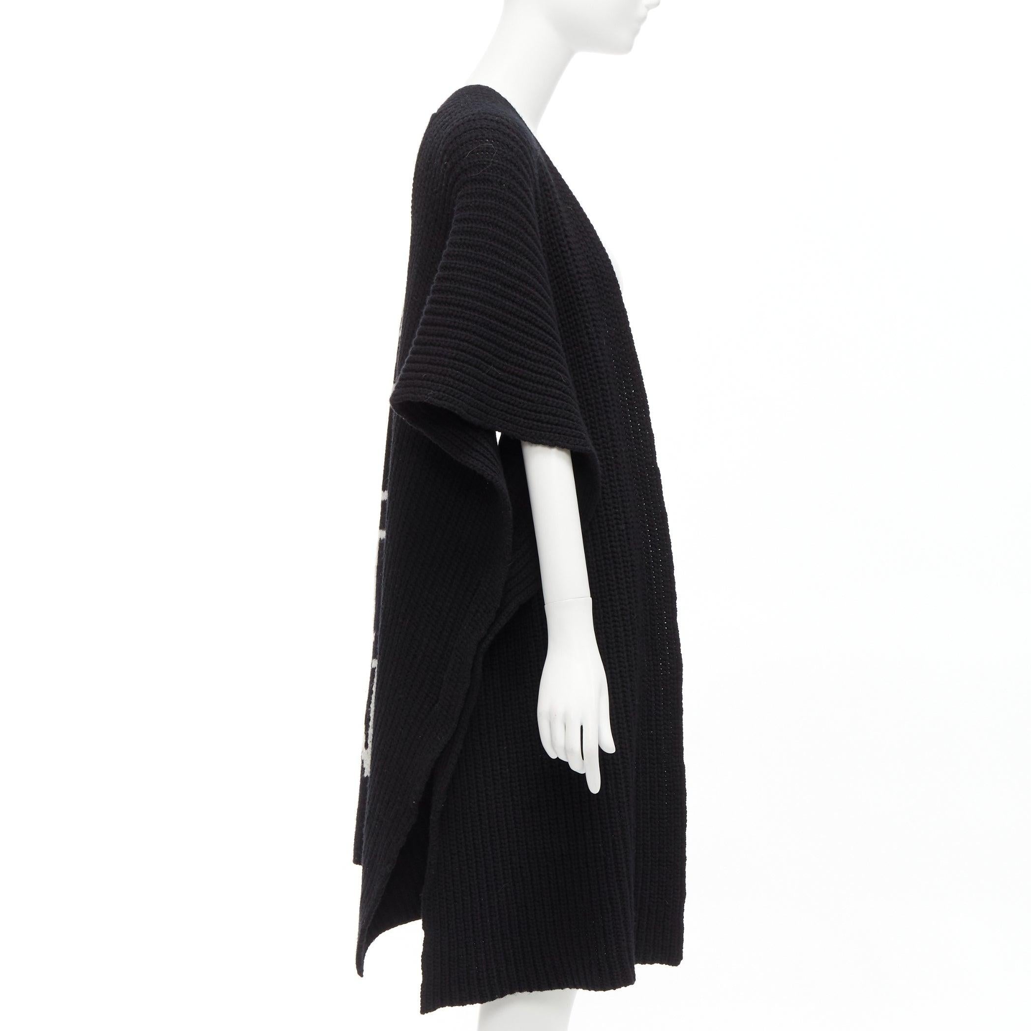 VALENTINO VLTN black 100% virgin wool logo back poncho cardigan M For Sale 1