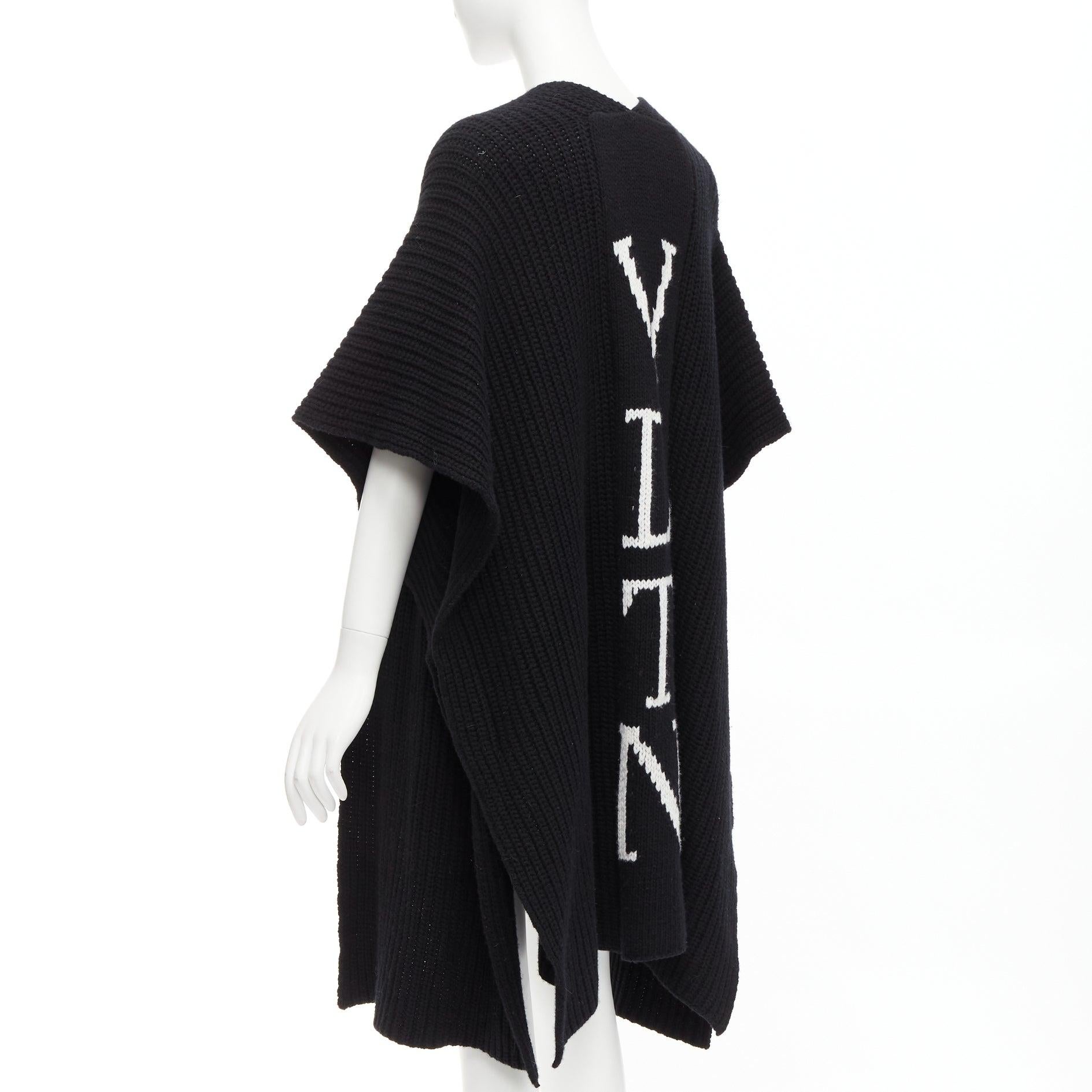 VALENTINO VLTN black 100% virgin wool logo back poncho cardigan M For Sale 2