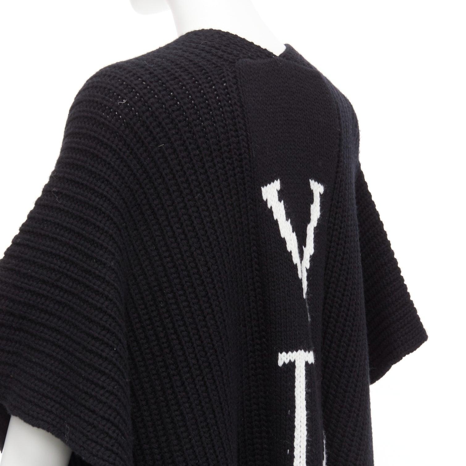 VALENTINO VLTN black 100% virgin wool logo back poncho cardigan M For Sale 2