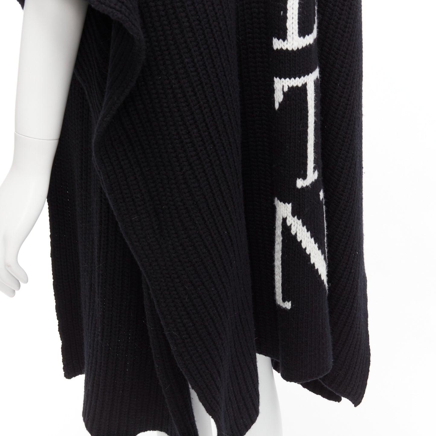 VALENTINO VLTN black 100% virgin wool logo back poncho cardigan M For Sale 3