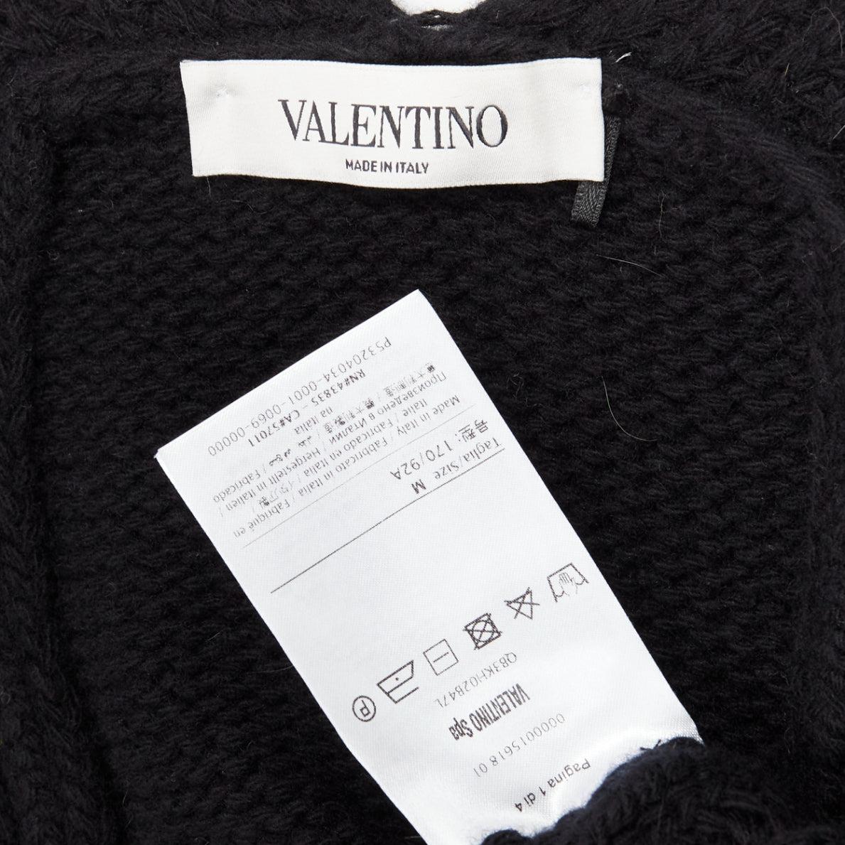 VALENTINO VLTN black 100% virgin wool logo back poncho cardigan M For Sale 4