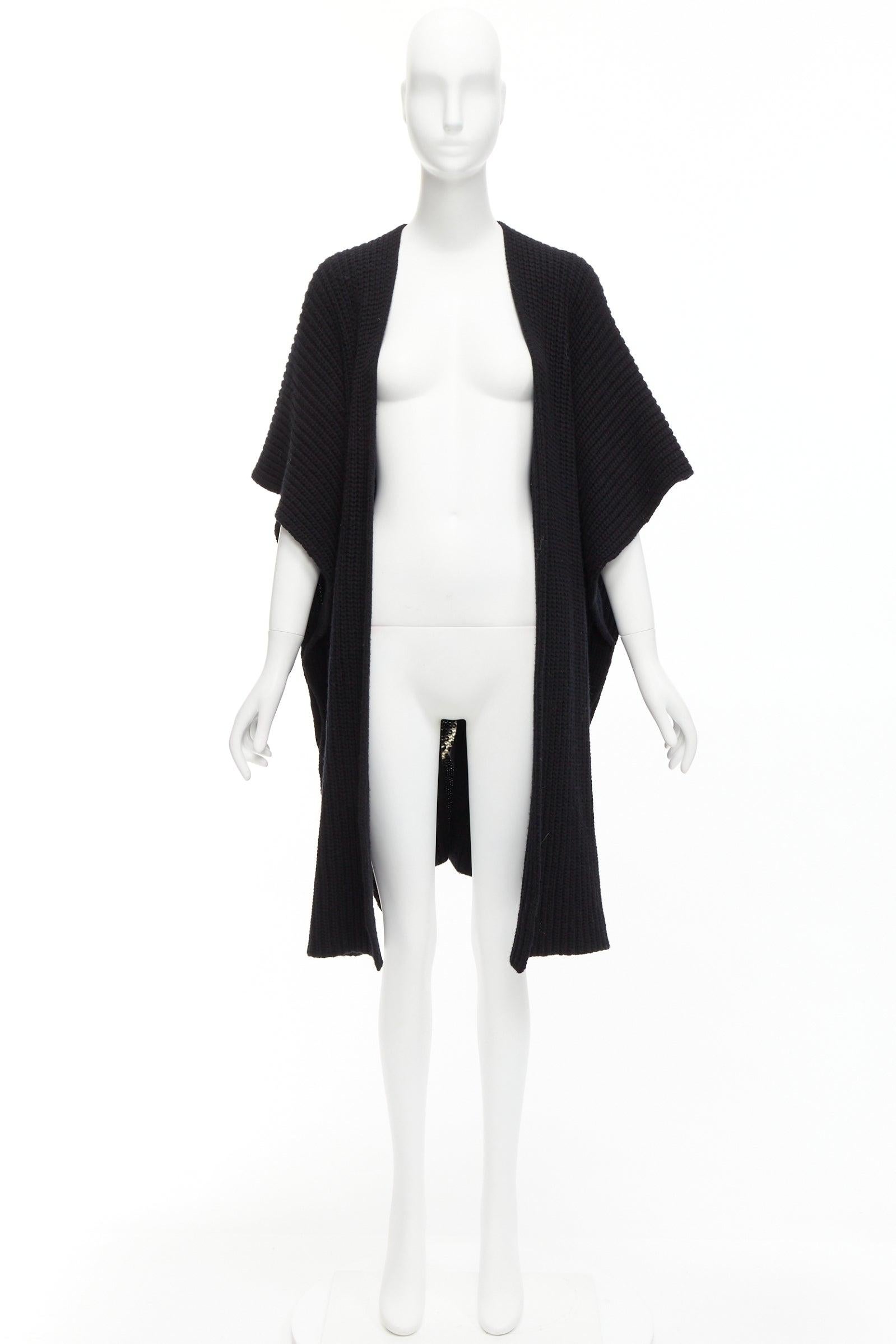 VALENTINO VLTN black 100% virgin wool logo back poncho cardigan M For Sale 5