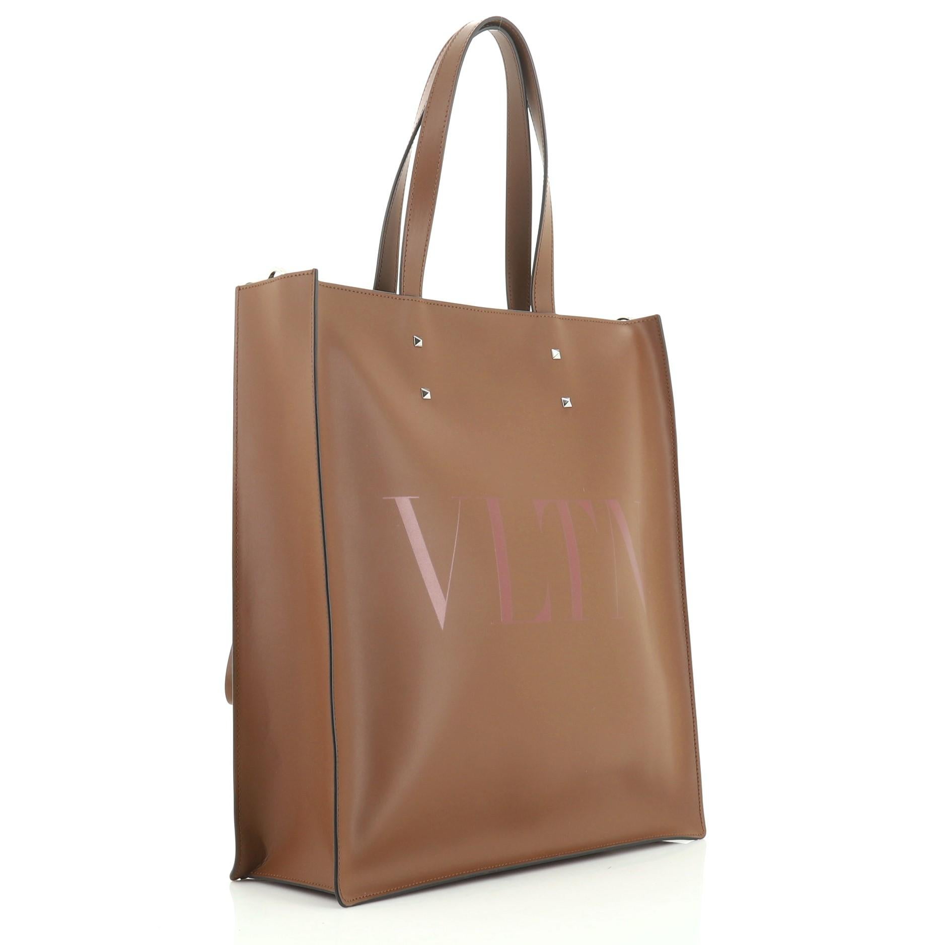 Brown Valentino VLTN Convertible Rockstud Tote Printed Leather Tall