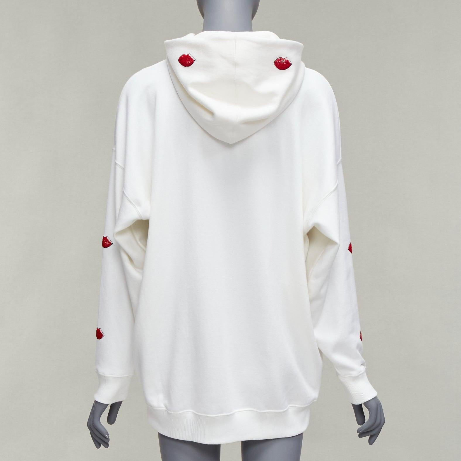 VALENTINO VLTN Le Rouge Kisses red sequin lips embroidery oversized hoodie XXS For Sale 1