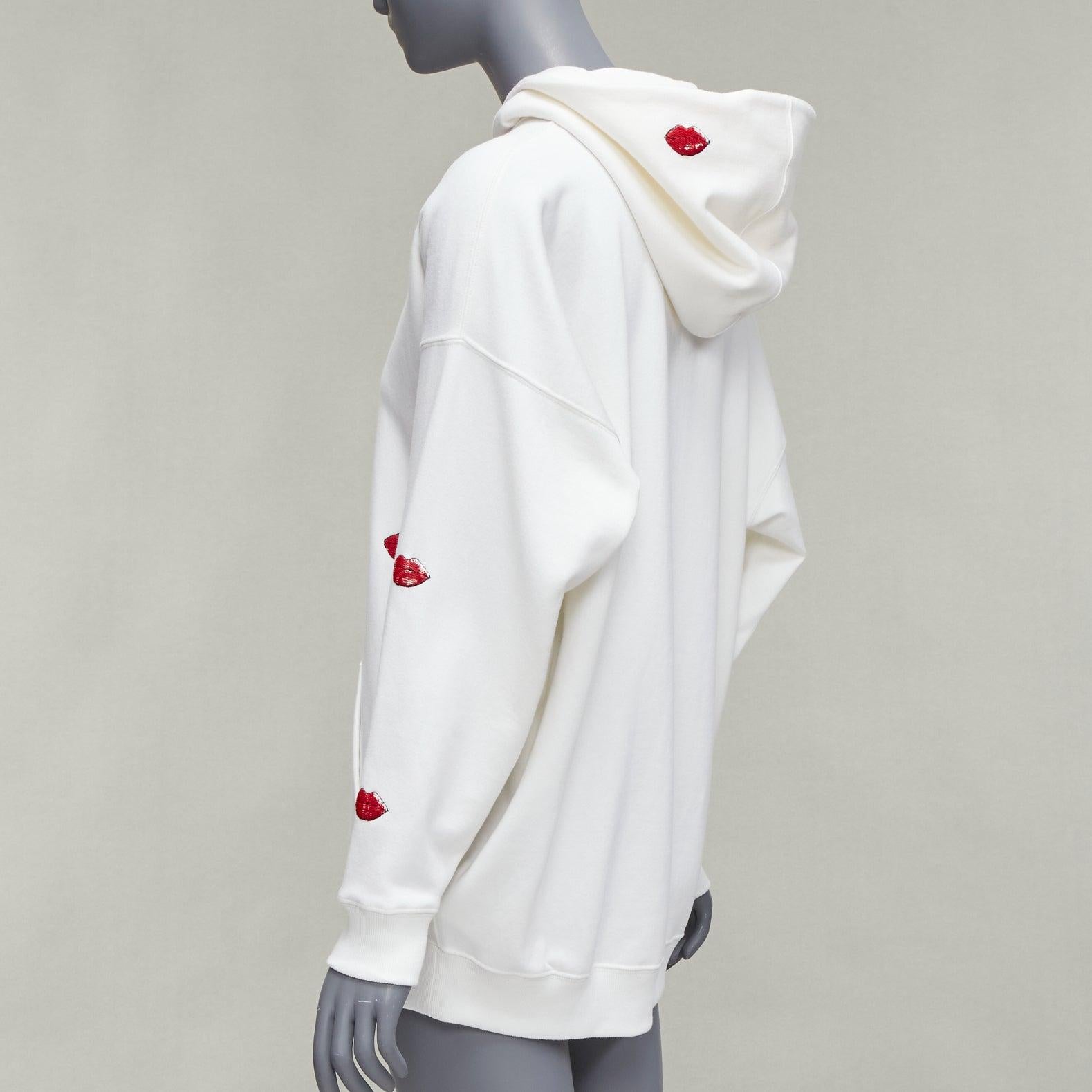 VALENTINO VLTN Le Rouge Kisses red sequin lips embroidery oversized hoodie XXS For Sale 2